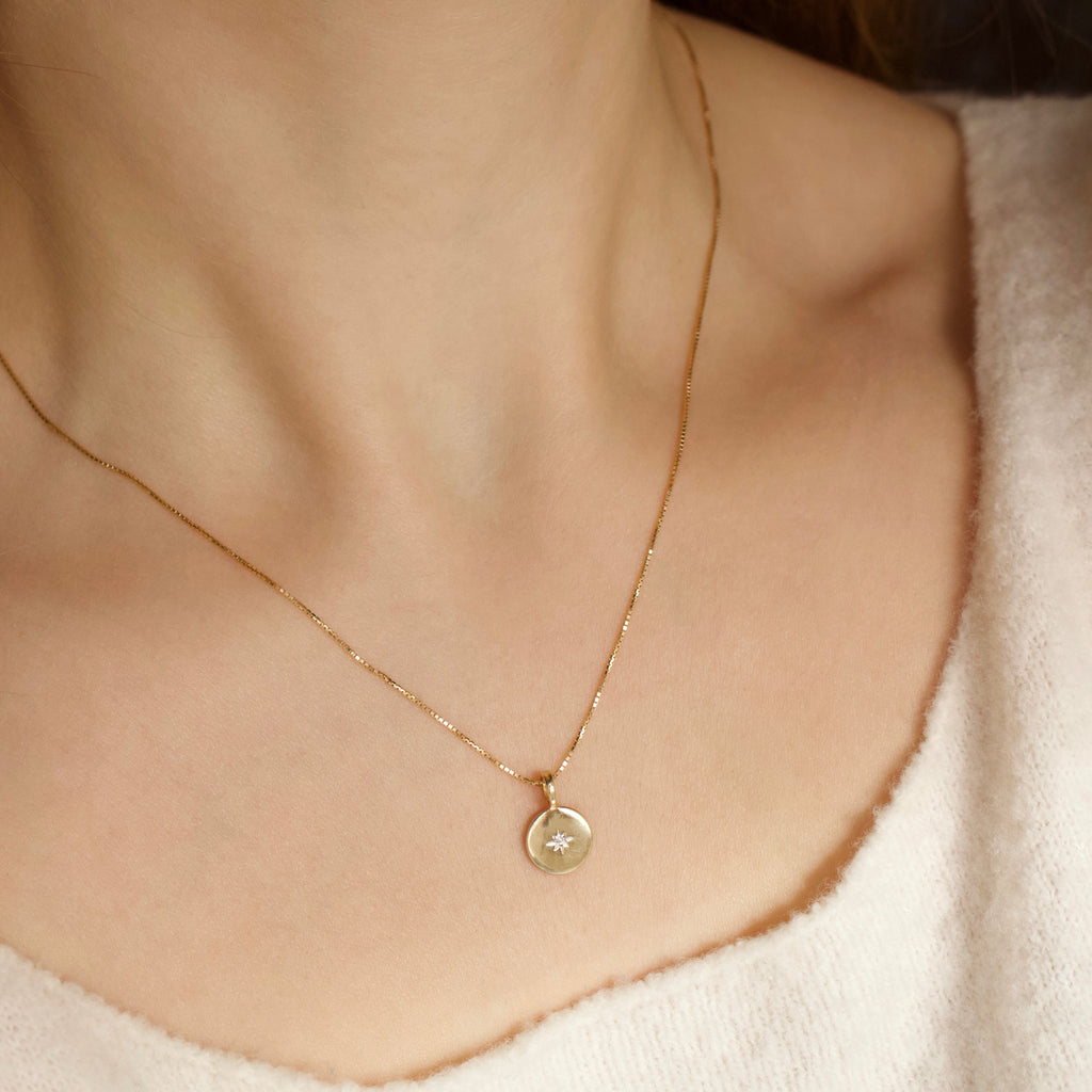 Treasured Star Set Diamond Engravable Coin Pendant