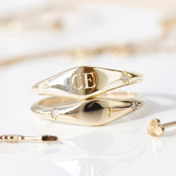 Star Set Diamond Signet Ring