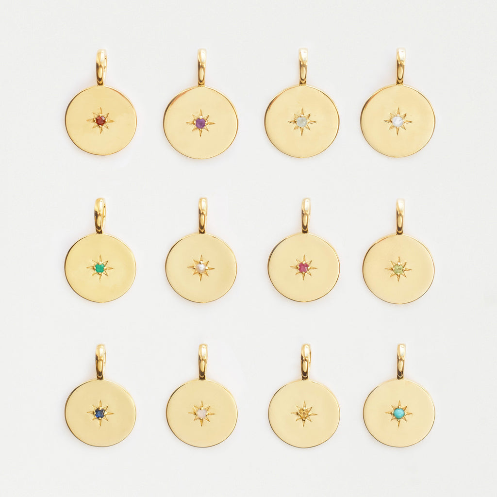 Star Set Birthstone Coin Pendant