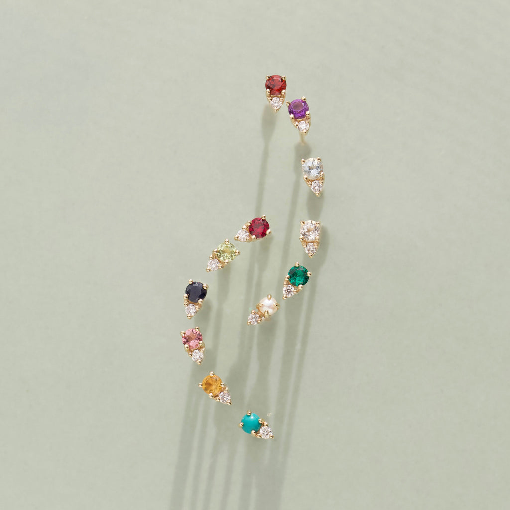 Birthstone & Diamond Stud Earrings